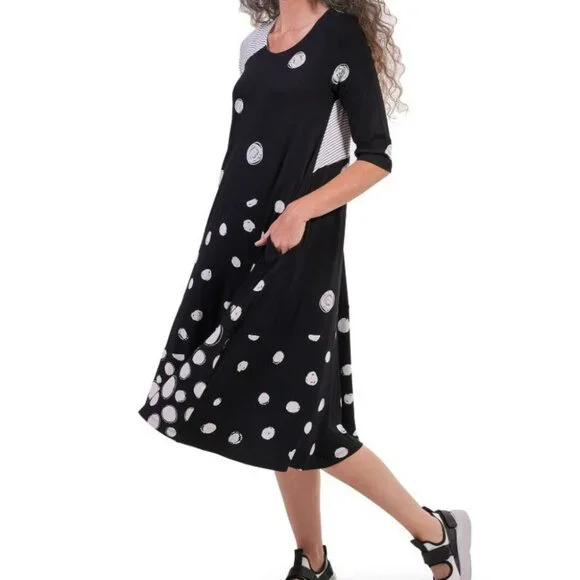 [6/XL-XXL]Alembika Black and White Circles Spotted Jersey Dress NWOT - Picture 2 of 10